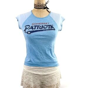 Y2K Patriots Baseball Baby Tee Women XS Cap Sleeve 2000s Streetwear Blokette